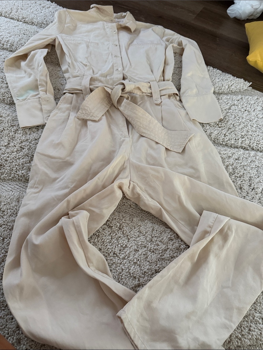 Zara Cream Utility Jumpsuit with Tie Waist